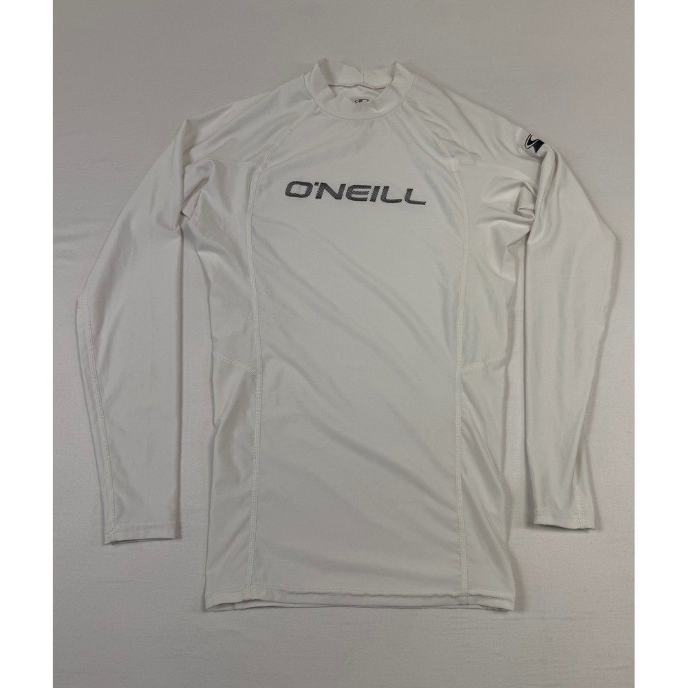 ONeill Mens Small White Long Sleeve Rash Guard Swim Shirt Mock Neck Surf